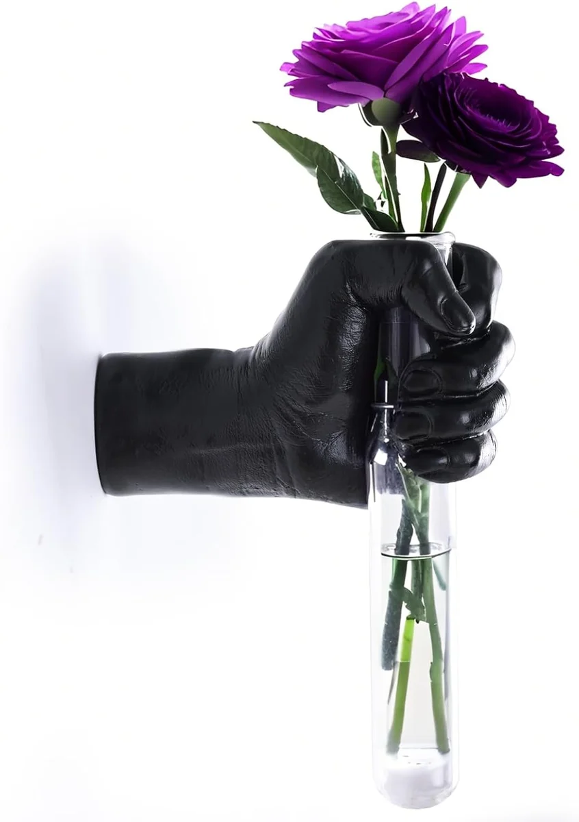 Black Hand Vase Wall Decor — Hand Sculpture Planter with Test Tube Flower Tubes