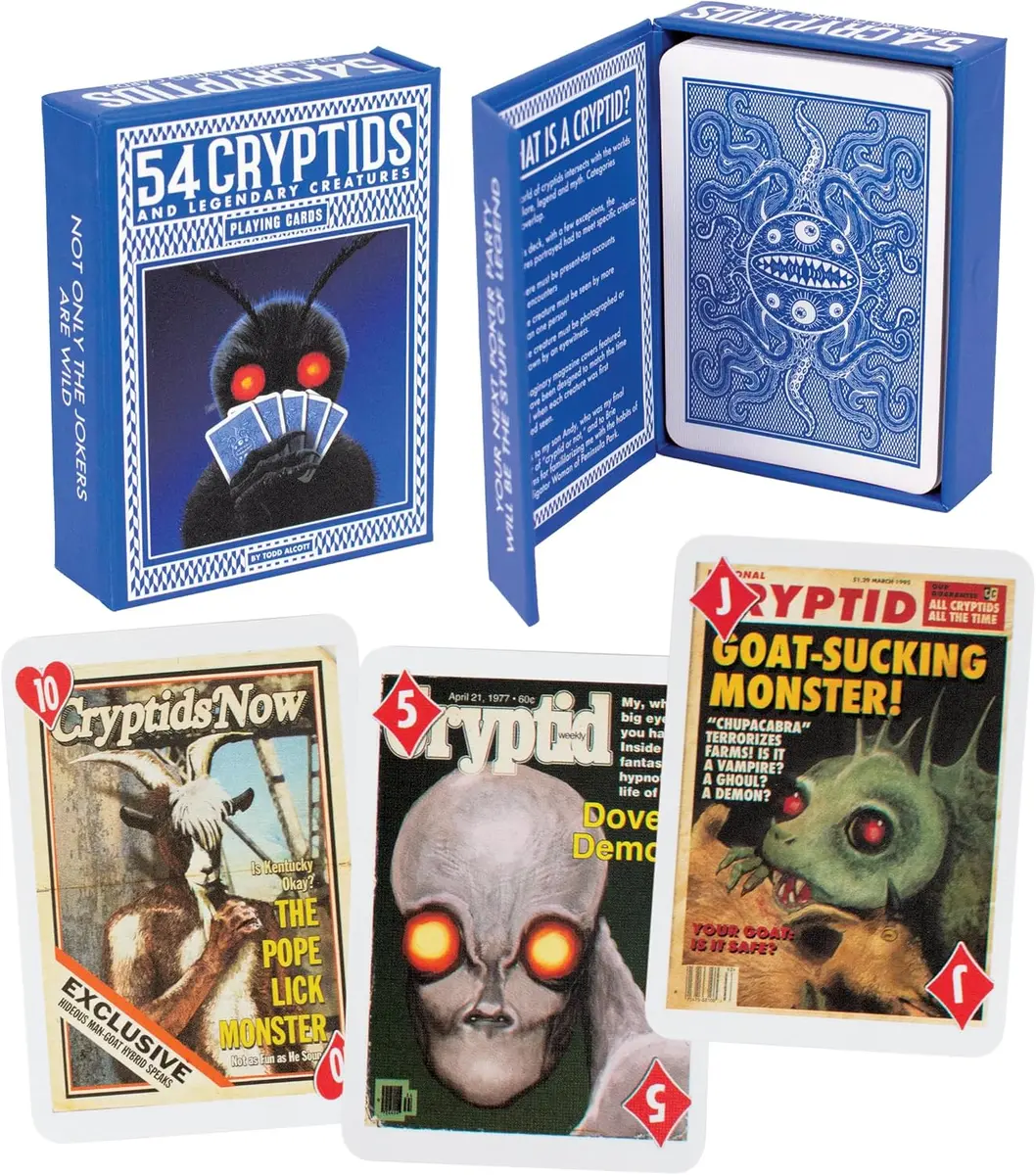 Todd Alcott's Cryptid Playing Cards box set, real product photo