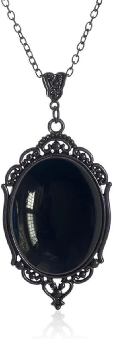 Red-purple stardust crystal cameo pendant necklace with demon aesthetic, product photo