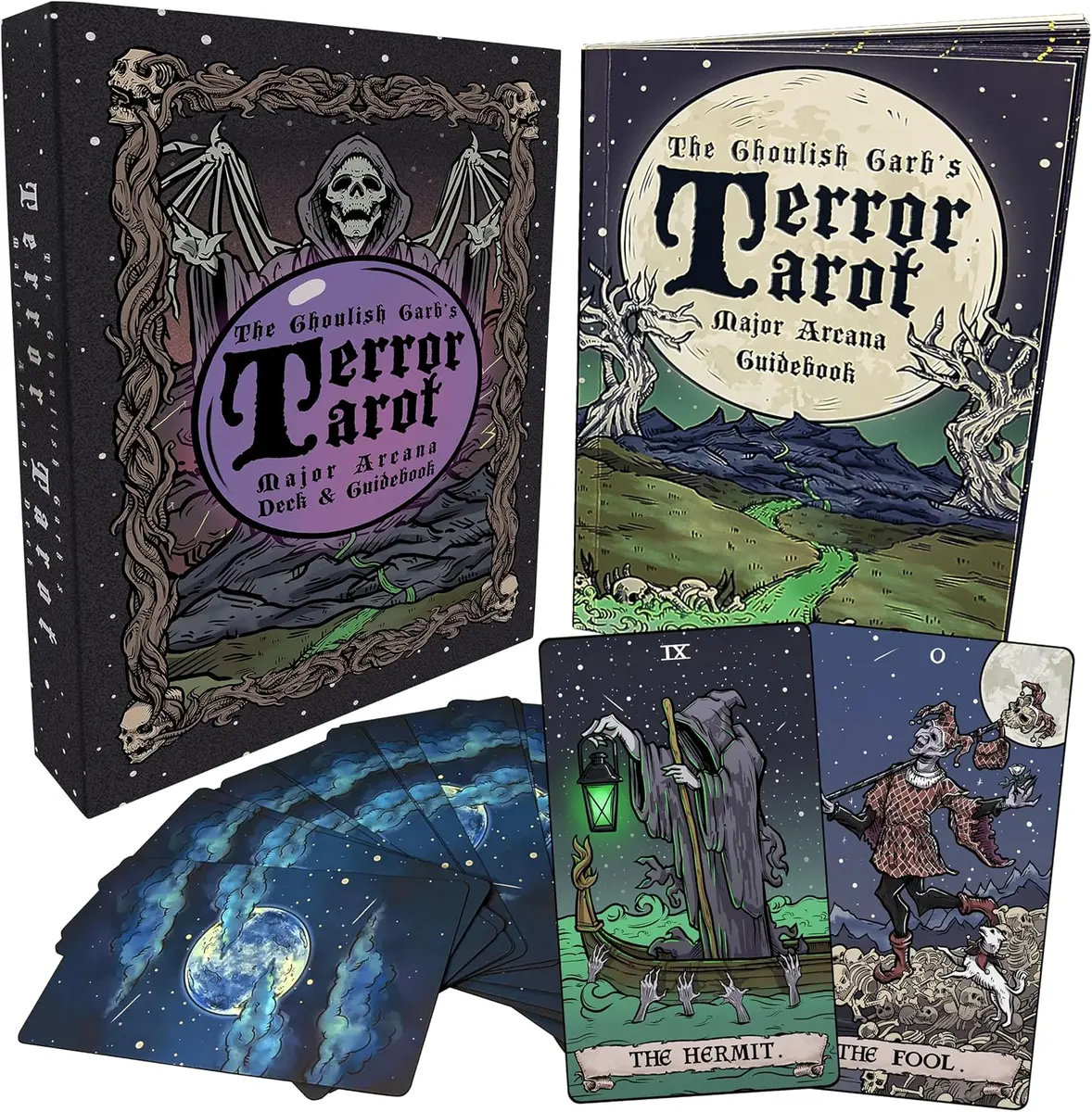 The Ghoulish Garb Terror Tarot Card Deck, 23-card Halloween gothic Major Arcana oracle deck with guidebook, real product photo