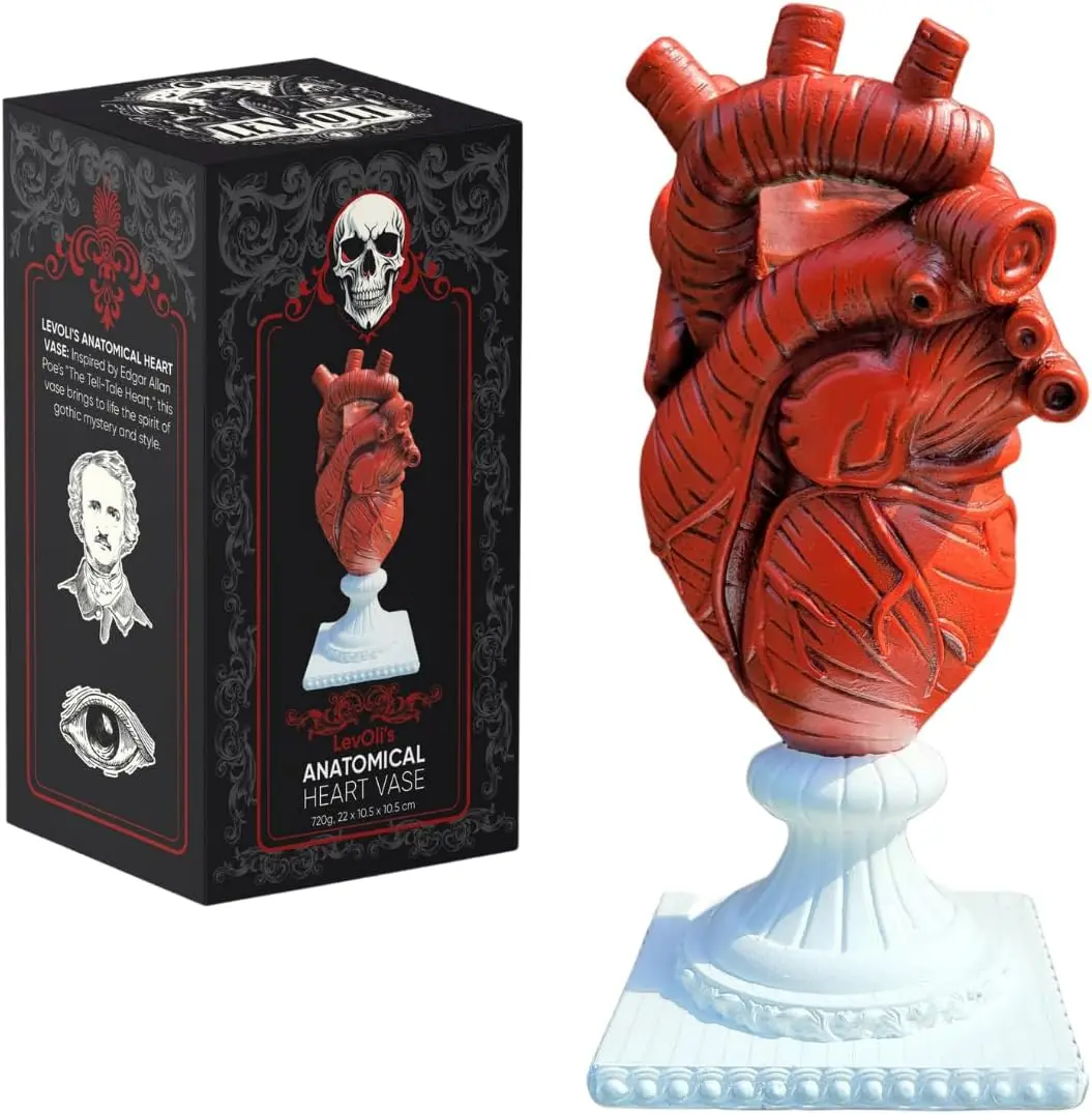 Gothic anatomical heart-shaped vase used as a flower planter, real product photo