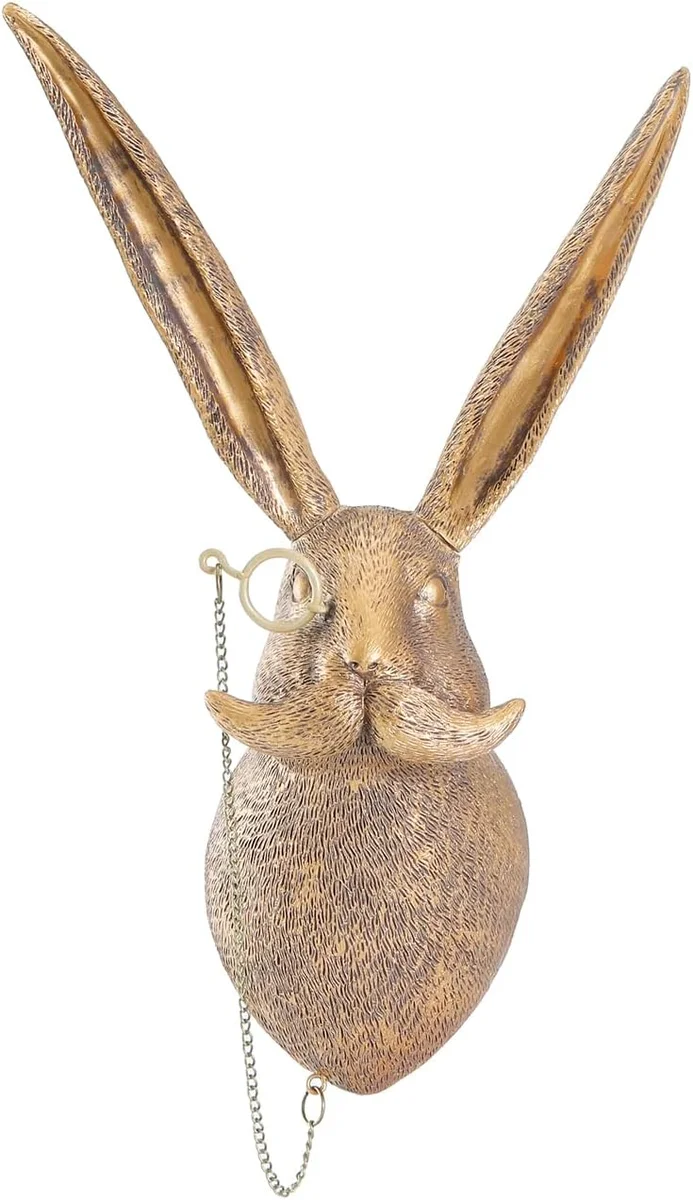 Cast resin rabbit head wall mount sculpture in trophy-plaque format — Joogour art-deco hanging decoration pitched for living room, bedroom, and office use