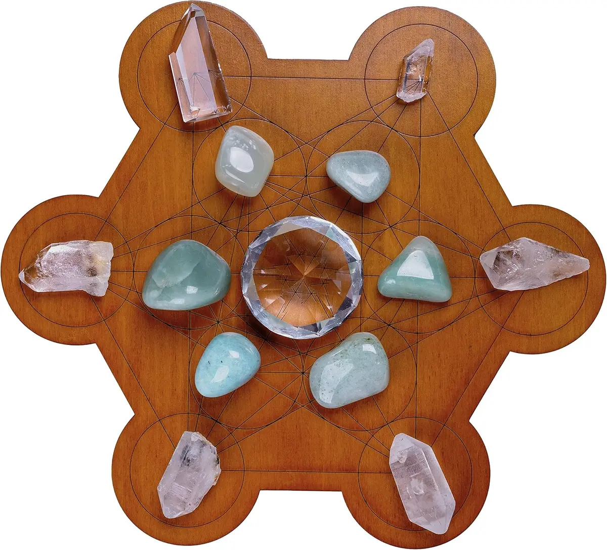 10-inch wooden Metatron's Cube crystal grid board, sacred geometry chakra altar decor plate, real product photo