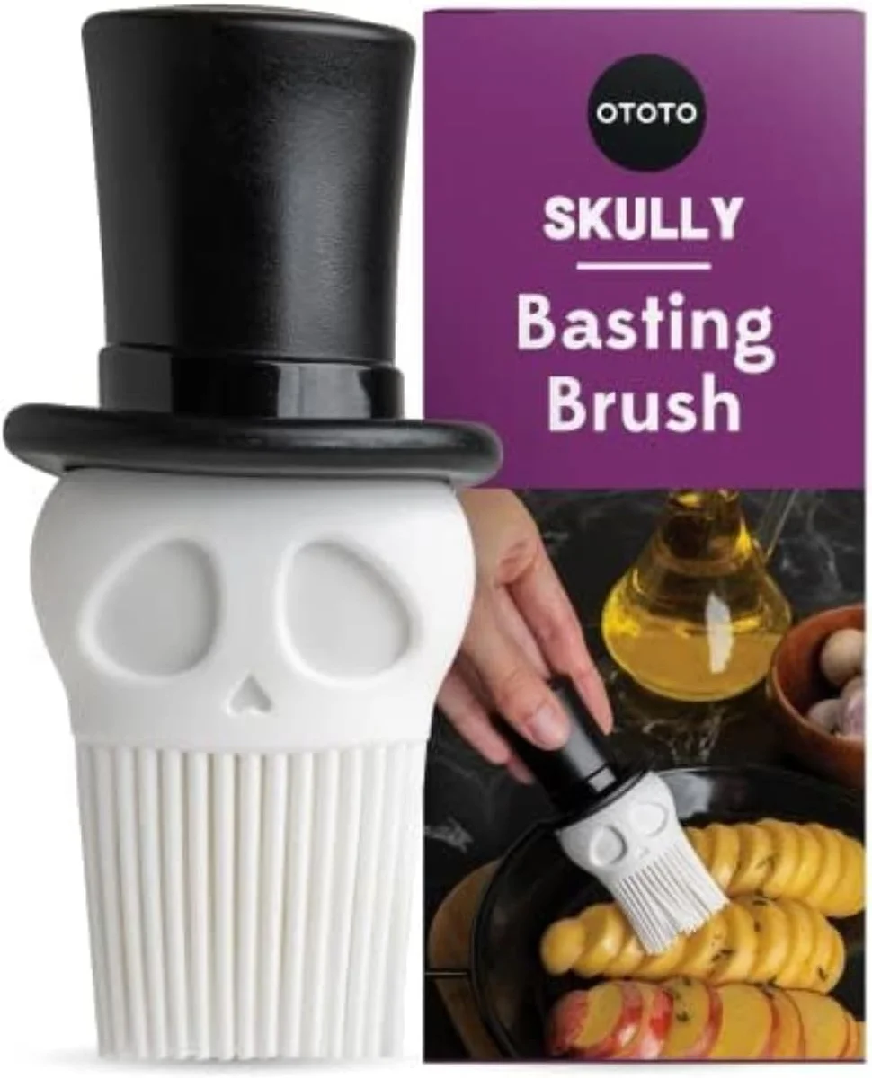Silicone basting brush rendered as a skull in gothic styling
